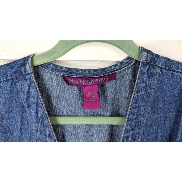 90s vintage blue cotton jean denim sleeveless long maxi wrap dress PM - Picture 4 of 5